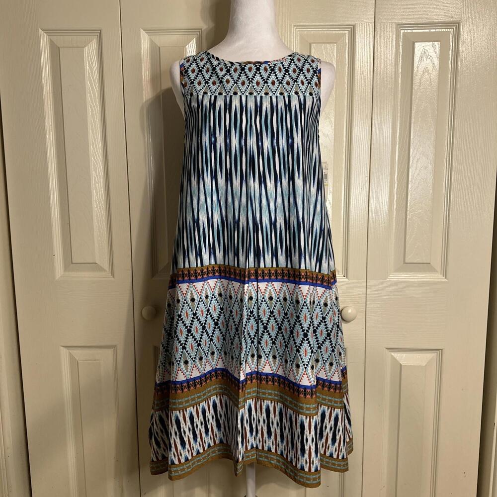 MUSE Tribal Aztec Boho Sleeveless A-Line Midi Dress Women’s 4 Embellished